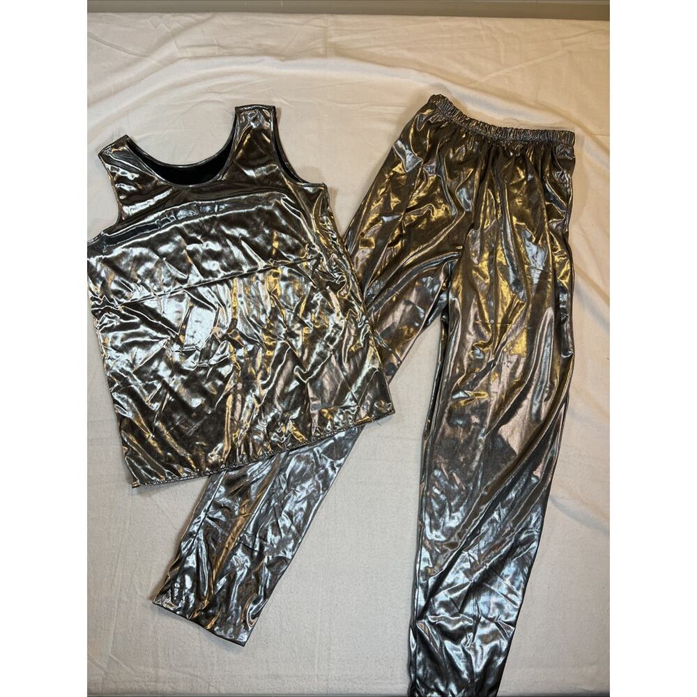 Vintage Avon Style Silver Lemay Tank And Pants Size Medium Dance Electro Metalli